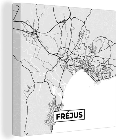 Canvas Schilderij Stadskaart - Frankrijk - Kaart - Fréjus - Plattegrond - 20x20 cm - Wanddecoratie