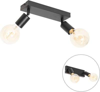QAZQA facil - Moderne Wand en Plafondspot | Spotje | Opbouwspot - 2 lichts - L 35 cm - Zwart - Woonkamer | Slaapkamer | Keuken