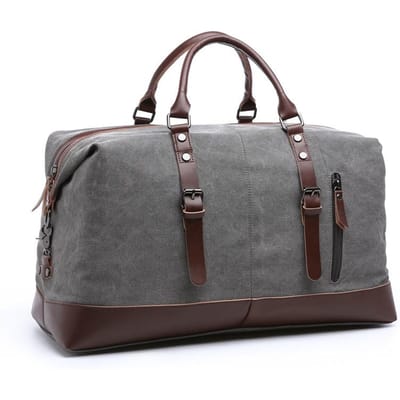Canvas Leer Reis Handbagage Duffel Reistas Grote Weekend Nachttas Heren Tas grijze kleur