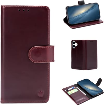 Casemania Echt Leren Hoesje Geschikt voor Apple iPhone 17 - Burgundy Red - Leer Book Cover - Portemonnee Telefoonhoesje met Pasjeshouder