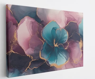 Saammp Canvas Schilderij - Bloemen in marmer - Abstract - 60x40 - Foto op canvas - Wanddecoratie - Muurdecoratie Woonkamer - Slaapkamer decoratie - Canvas Print
