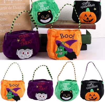 halloween decoratie-Halloween-Halloween Trick or Treat - Halloween snoepzakken - Draagbare cadeaus - Opbergemmers - Decoraties - Halloween-tassen - Halloween-feestdecoraties (4 stuks - Groen - Zwart - Oranje - Paars)
