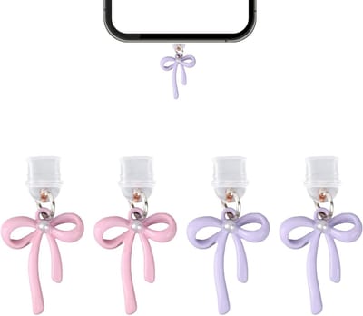 4 Stuks Dust Stop Trim Plugs voor Kindle en E-Readers - Decoratieve Type-C Oplaadpoort Bescherming, Stofdichte Accessoires voor Telefoons en Cadeaus (Roze, Paars)