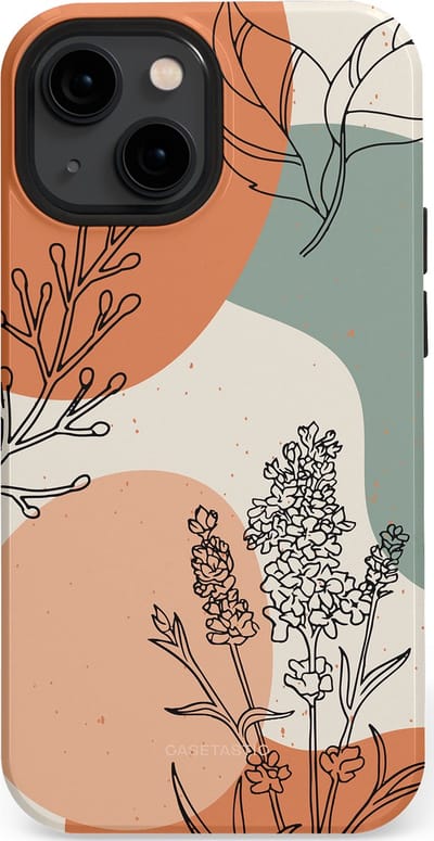 Casetastic hoesje geschikt voor Apple iPhone 13 mini - MagSafe - Dubbellaagse bescherming - Lijnenspel Natuur - Fashion Case - Zand Saliegroen Terracotta