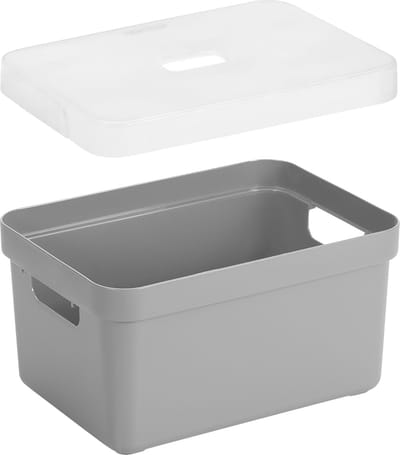 Sunware Opbergbox met transparante deksel - mand - lichtgrijs - 13 liter - kunststof - 35 x 25 x 18 cm