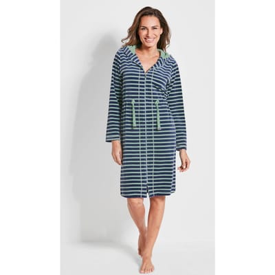 Nicky badjas met ritssluiting - salie / marine / gestreept - Gr. 48 van Goldner Fashion