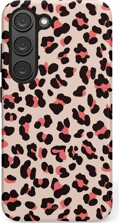 Casetastic hoesje geschikt voor Samsung Galaxy S23 - Dubbellaagse bescherming - Tropische Panter - Fashion Case - Zand Zwart Koraal