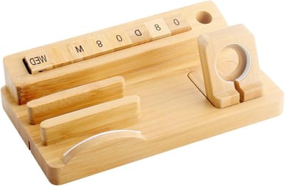 Oplaadstation Hout - Bureau Organizer - Apparaten Opladen - Met Verstelbare Kalender - 18.5 x 10.7 cm - Houtkleur
