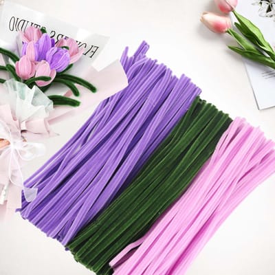 Ynkkvre - Chenilledraden - Pijpenragers - Tulip Bouquet Pijpenreinigerset - Pijpenragers voor Doe-het-zelf Decoraties - 300-delige Set met 3 Kleuren - Bloemen & Dieren Knutselen - Complete Instructies - Geschikt voor Beginners