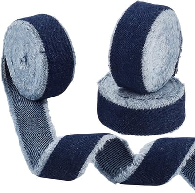 Dailygoods- Denimlint Marineblauw - 3 Rollen - 25 mm Breed - 15 Meter - Katoenen Franjes - Geschikt voor Ambachten - Lint