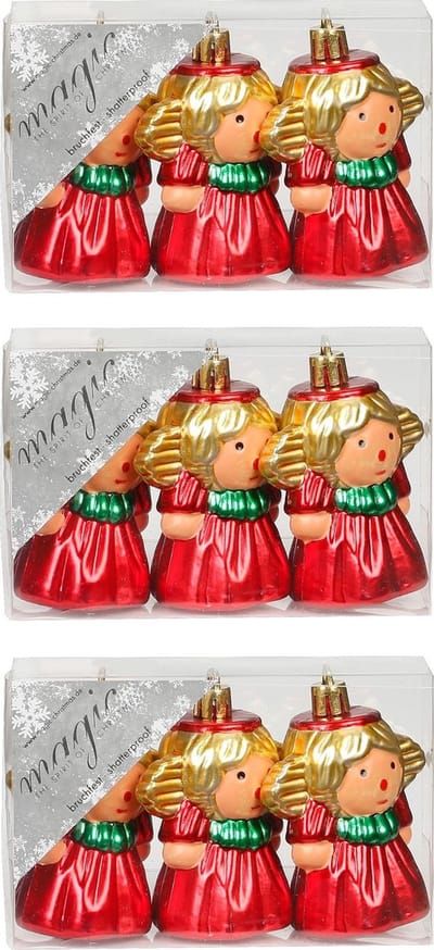 12x stuks kunststof kersthangers engeltjes rood 8 cm kerstornamenten - Kunststof ornamenten kerstversiering