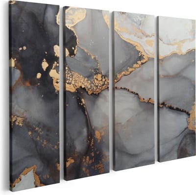 Artaza Canvas Schilderij Vierluik Abstracte Kunst - Grijze Marmer met Goud - 80x60 - Foto Op Canvas - Canvas Print