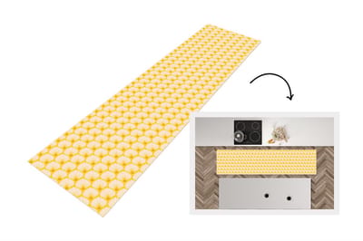 Keukenloper 200x50 cm - Keukenmat vinyl Art Deco - Design - Schelp - Geel - Keukenmatten loper - Keuken vloerkleed tapijt