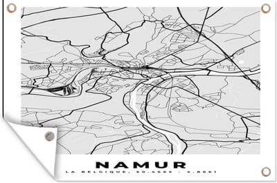 Muurdecoratie Stadskaart – Plattegrond – België – Zwart Wit – Namur – Kaart - 180x120 cm - Tuinposter - Tuindoek