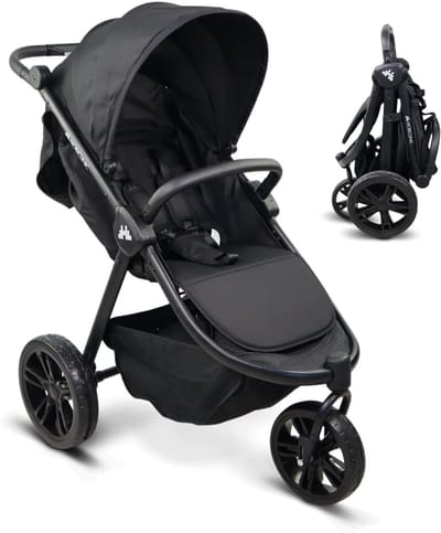 Kinderwagen met 3 wielen - Reisbuggy - Veilig transport - All-terrain wielen - Tot 22 kg - Zwart