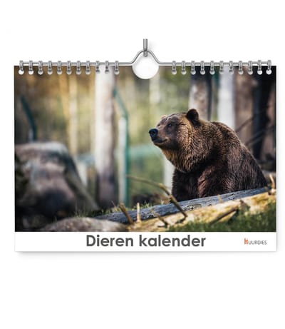 Huurdies - Dieren Kalender - A3 - verjaardagskalender - 42x29,7cm - 300G glimmend papier - Dubbelzijdig - Spiraalgebonden - ophanghaakje