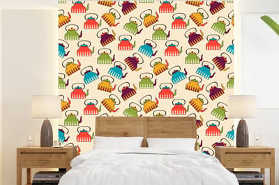 Behang - Fotobehang Design - Retro - Theepot - Kleuren - Breedte 220 cm x hoogte 240 cm