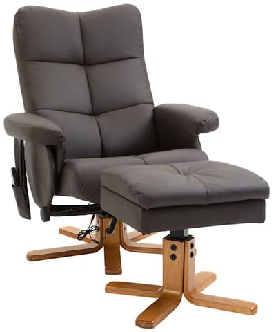 Massagestoel met Voetenbank - Relaxfauteuil - 10 Massagepunten - 360° Draaibaar - Kantelbaar tot 145° - met Afstandsbediening - Verstelbare Rugleuning - tot 120 kg - Relaxstoel - TV Stoel - Loungestoel - Leesstoel - Kunstleer - Bruin