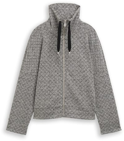 Tom Tailor - Loose fit sweatjack met opstaande kraag - Maat XL - black white argyle structure