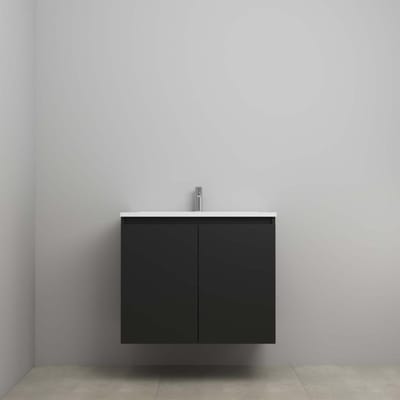 On-Line Onderkast - 80 cm - Bouwpakket - Greeploos 2 Deuren - Acryl Wastafel - 1 Kraangat - Mat Zwart