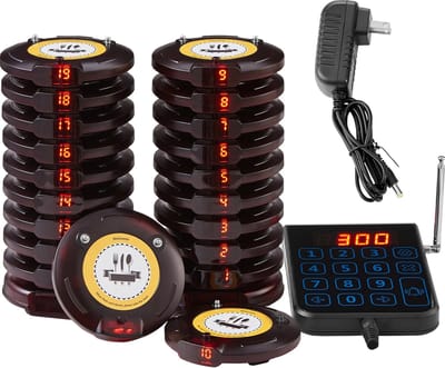 Collox Restaurant pager systeem - Piepers - Zoemers - Draadloos belsysteem - Voorkom wachtrijen - 999 kanalen - 20 stuks - Met LED, tril en zoem alarm