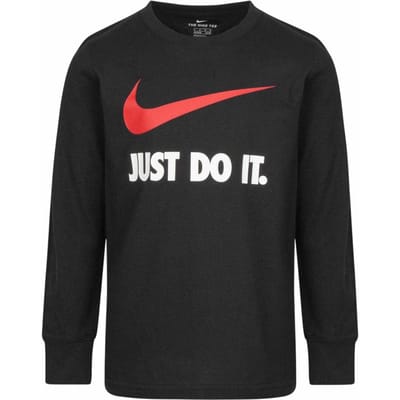 Nike Kinder-T-shirt met lange mouwen en 'Just Do It'-swoosh (Zwart)