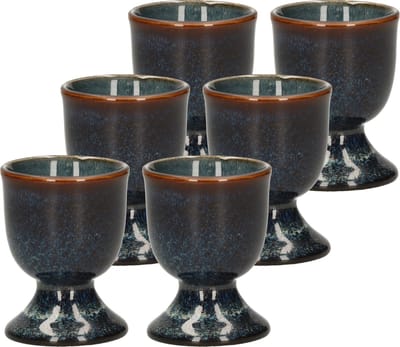 Cosy & Trendy Eierdopje - 6x stuks - aardewerk - donkerblauw - 5 cm - Houders voor gekookte eieren - Ontbijt en lunch