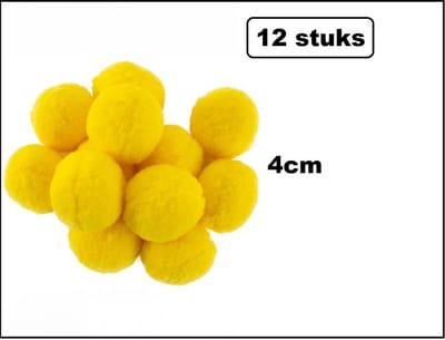 12x Pom Pom 4 cm geel - Thema feest accesoires festival carnaval optocht evenement party