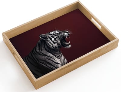 Dienblad hout 40x30 cm - Schootdienblad - Tijger - Brult - Bordeaux - Borrelplank rechthoek - Plateau dienbladen