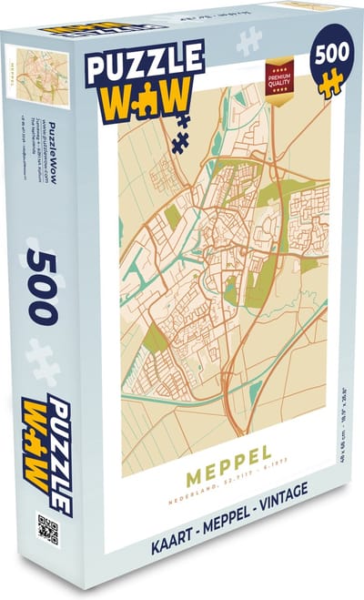 Puzzel Kaart - Meppel - Vintage - Legpuzzel - Puzzel 500 stukjes