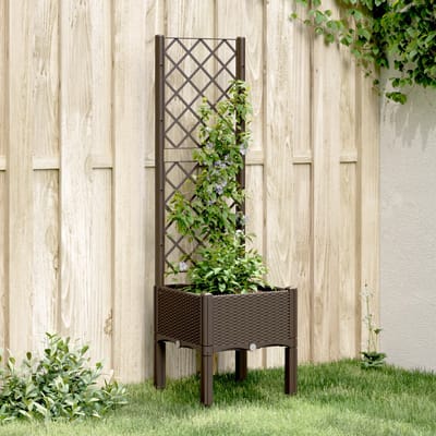 vidaXL - Plantenbak - met - latwerk - 40x40x142 - cm - polypropeen - bruin
