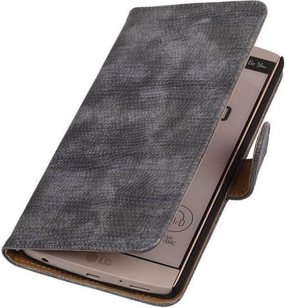 Hagedis Bookstyle Wallet Case Hoesjes Geschikt voor LG V10 Grijs