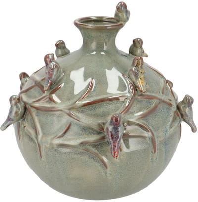 DK Design Vaas Spring birds - mosgroen - keramiek - D29 x H28 cm - bloemenvaas