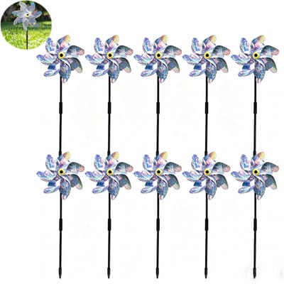 10 stuks - Windmolen - Windmolentjes voor kinderen - Windmolentjes vogels afschrikken - Tuin windmolen - Reflecterend vogelwerend - Zilverkleurig 18cm Diamete - Voor Tuin Balkon en Moestuin