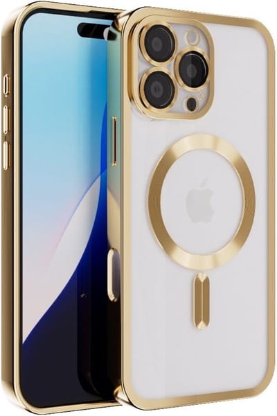 Coverzs magneet hoesje met camera cover geschikt voor Apple iPhone 16 Pro Max hoesje - Telefoonhoesje geschikt voor magnetische accessoires - Transparante backcover - Telefoonhoesje met camerabescherming (goud)