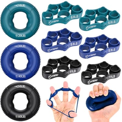 Gripkrachttrainer en Vingertrainer - 9-delige Set voor Onderarmversterking - Handgreepversterker voor Kracht en Herstel