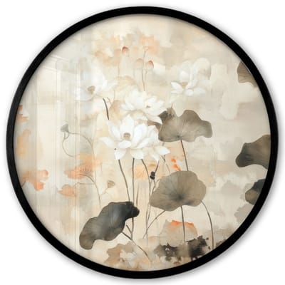 Poster in lijst Rond - Fotolijst 40x40 cm - Posters - Bloemen - Japandi - Wabi sabi - Ronde posterlijst zwart - Decoratie - Wanddecoratie woonkamer - Muurdecoratie slaapkamer