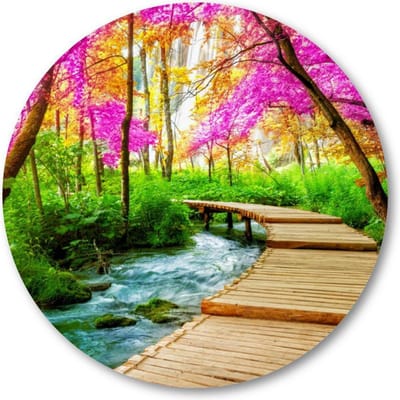 Prachtig houten pad in de Plitvice meren - Muurcirkel Forex 40cm - Wandcirkel voor binnen - Besteposter - Landschap - Natuur