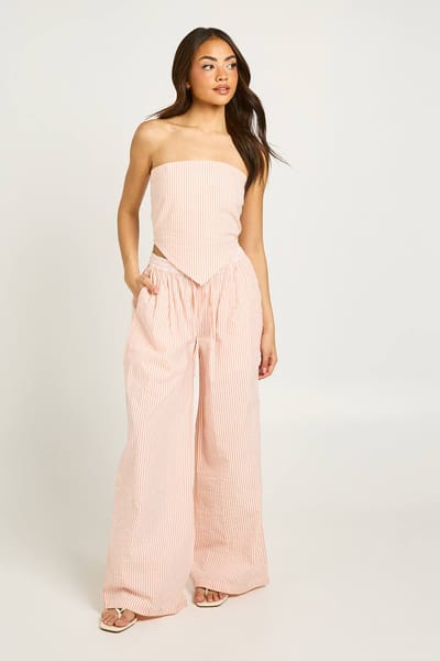 boohoo Dames Geruite Seersucker Sjaal Top En Broek Co-ord | Abrikoos | Maat: 42