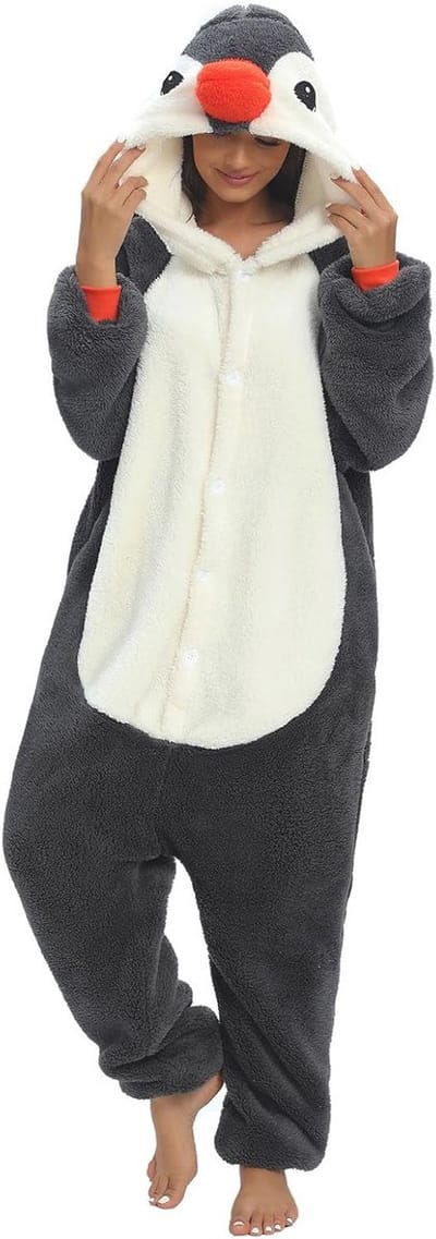 Dieren jumpsuit voor dames en heren, pluche oversized pyjama met capuchon voor volwassenen