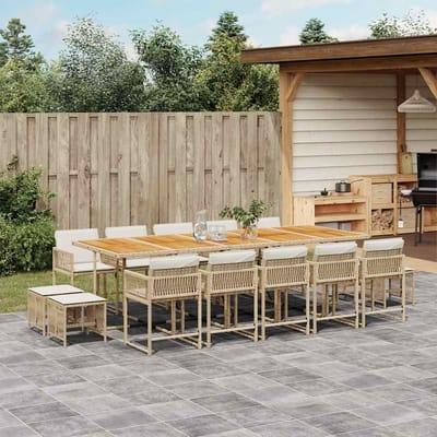 vidaXL - 15-delige - Tuinset - met - kussens - poly - rattan - beige