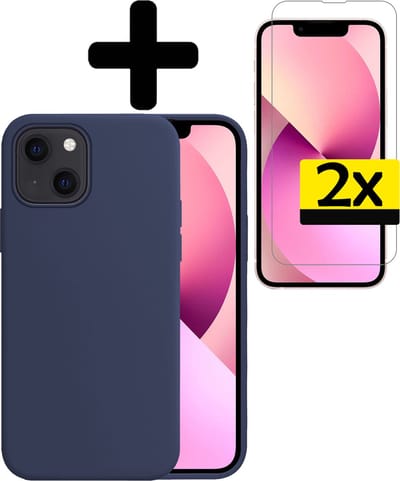 Hoesje - Met 2x Screenprotector - Geschikt voor Apple iPhone 14 - Sterk & Shockproof - Back Cover - Siliconen Case - Telefoon Hoes - Telefoonhoesjes - Donkerblauw