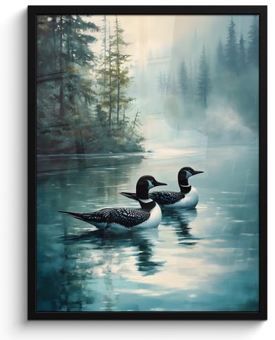 Poster in lijst - Fotolijst 50x70 cm - Posters - Bos - Water - Eenden - Mistig - Posterlijst zwart - Decoratie - Wanddecoratie woonkamer - Muurdecoratie slaapkamer
