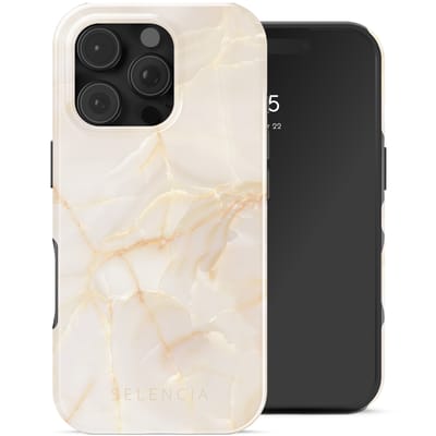 Selencia Hoesje - Geschikt voor Apple iPhone 16 Pro - Backcover geschikt voor MagSafe - Golden Beige Marble