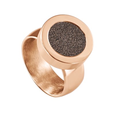 Quiges RVS Schroefsysteem Ring Rosékleurig Glans 17mm met Verwisselbare Glitter Bruin 12mm Mini Munt