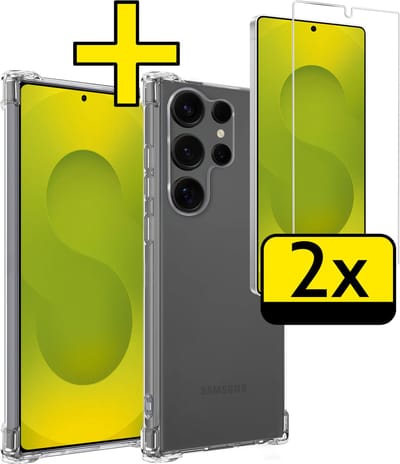 Hoesje - Met Screenprotector - 2 Stuks - Geschikt voor Samsung Galaxy S25 Ultra - Sterk & Shockproof - Siliconen Case - Back Cover - Telefoon Hoes - Shock Proof - Telefoonhoesjes - Transparant