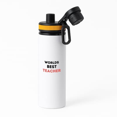 Hacebo® - worlds best teacher waterfles met draaidop oranje - de beste leraar/lerares - juf - meester - verjaardagscadeau - verjaardag - cadeau - afscheidscadeau - geschenk - leuke cadeau - kado - gift - juffendag - water fles - 850ML