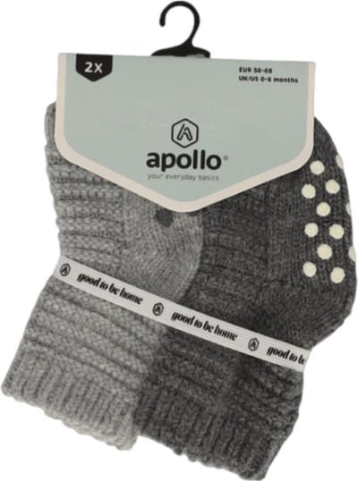 Apollo - Baby - Home - Thuis - Antislip - Sokken - 2-pack - Grijs - Maat 92/98