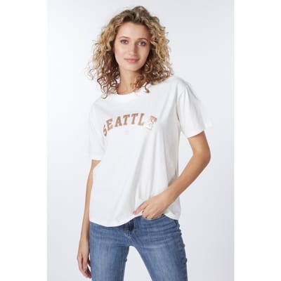 EsQualo T-shirt Sequins Seattle Off White / Gold Maat: S | Tops Outlet | Dames | Wit