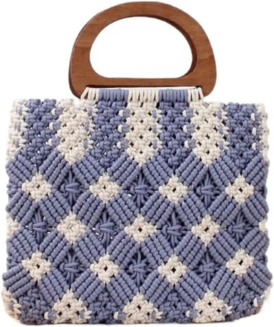 Rieten Draagtas - Katoenen Handtas - Zomerse Uitstapjes - Decoratief Kunstwerk - 30x26cm - Paars